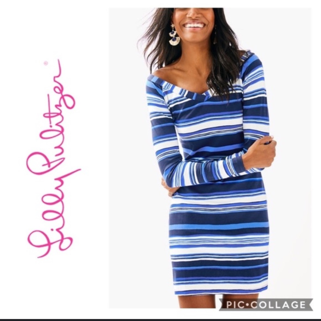 Lilly Pulitzer Suzanna Dress Stripped Bright Blue Size Large New With Tags